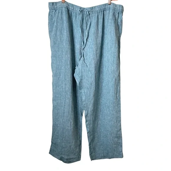 Charter Club Pants Womens XXL Blue 100% Linen Wide Leg Lagenlook Beach Coastal - Picture 1 of 11